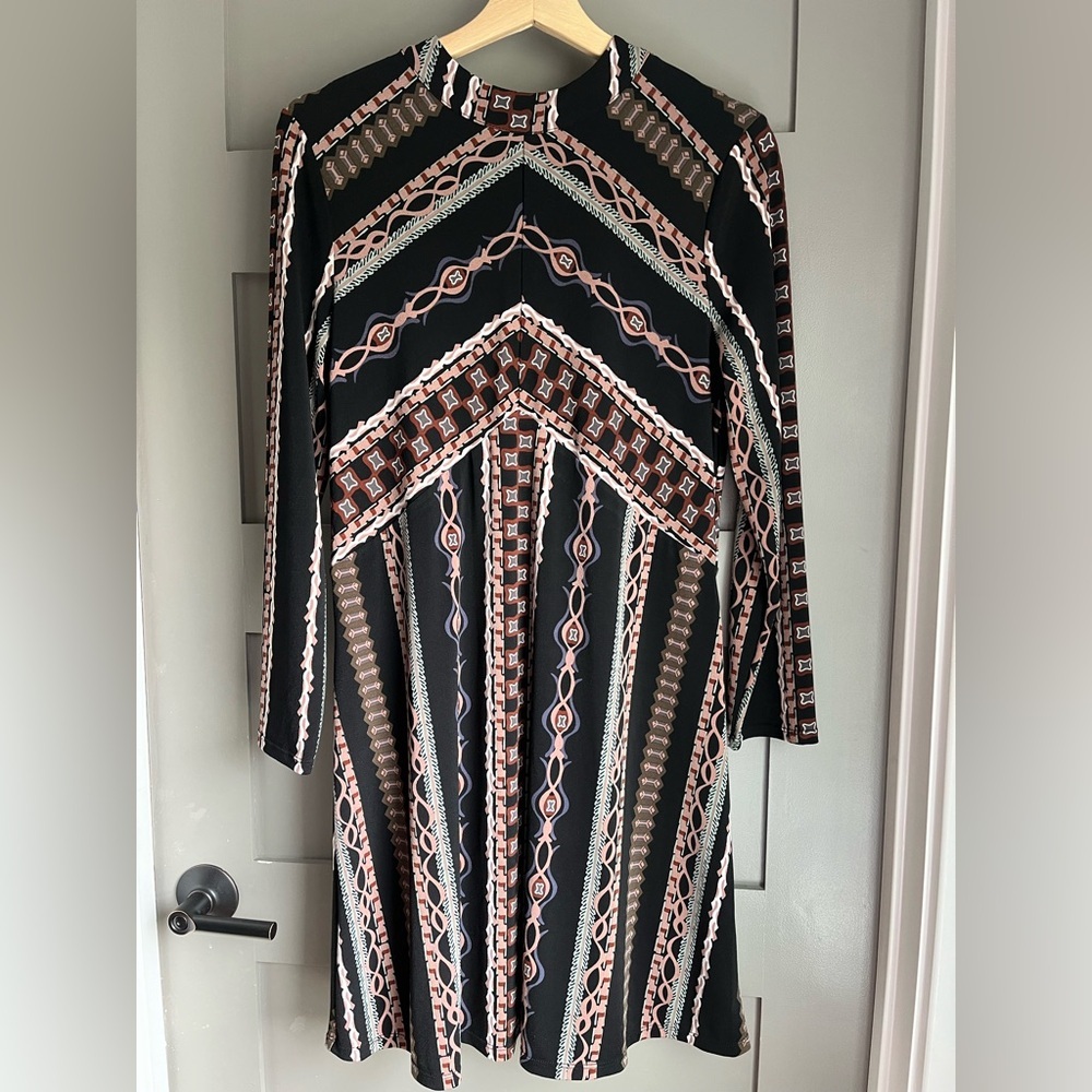 Free People Stella Knit Mock Neck Printed Long sleeve Mini Dress Size L NWT